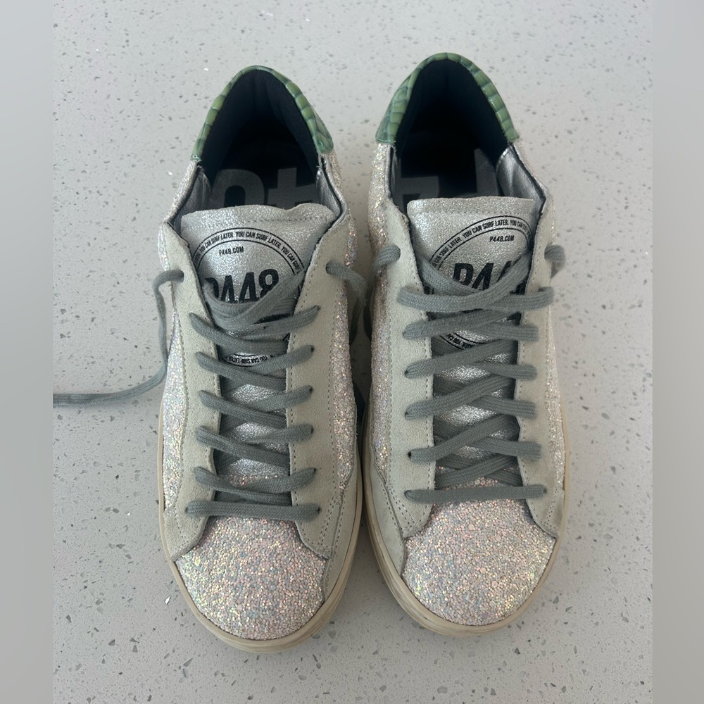 P448 John Iridescent Glitter Sneakers Sz 39 / US 8.5